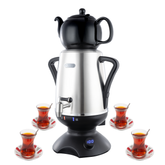 ETHNIQ - Electric Samovar | 4L Stainless Steel Tea Maker | Adjustable Temperature Controller | Boil Dry & Auto Shot-off | 1.2L Porcelain Teapot – Black