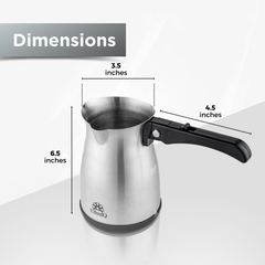 Turkish Coffee Pot - Stainless Steel, 120V, 1 to 4 Cup Capacity with Foldable Handle for Home & Travel