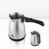 Turkish Coffee Pot - Stainless Steel, 120V, 1 to 4 Cup Capacity with Foldable Handle for Home & Travel