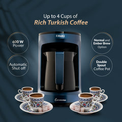 Ceremona Turkish Coffee Maker - 1 to 4 Cup Brewing Capacity - Blue