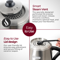 ETHNIQ - Electric Samovar | 4L Stainless Steel Tea Maker | Adjustable Temperature Controller | Boil Dry & Auto Shot-off | 1.2L Porcelain Teapot – Black