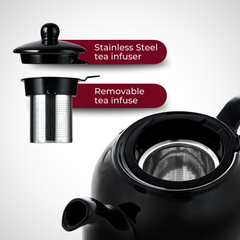 ETHNIQ - Electric Samovar | 4L Stainless Steel Tea Maker | Adjustable Temperature Controller | Boil Dry & Auto Shot-off | 1.2L Porcelain Teapot – Black