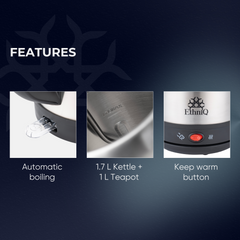 ETHNIQ TeaVibe Electric Turkish Tea Maker - Stainless Steel 120V Double Pot Kettle & Infuser