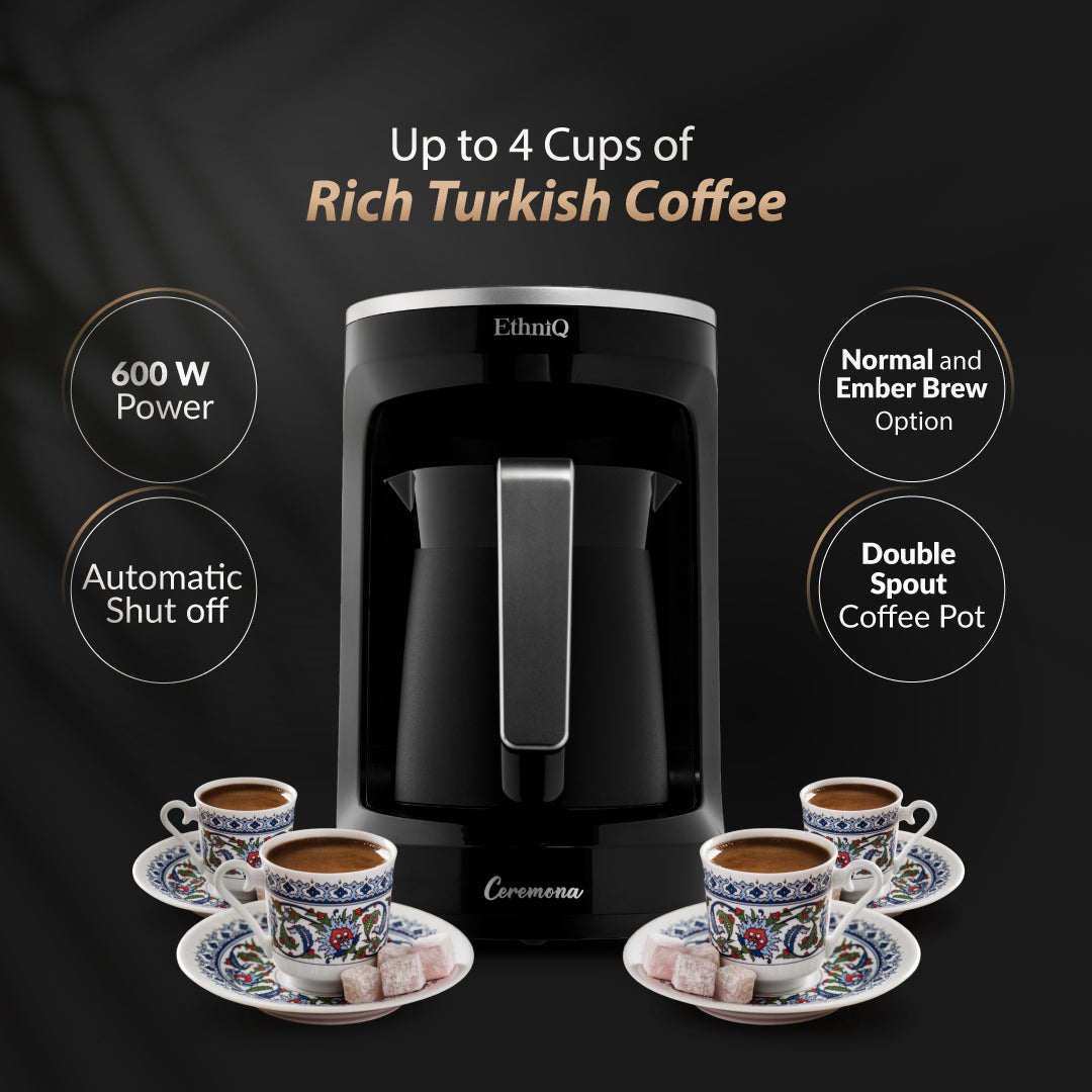 Ceremona Turkish Coffee Maker - 1 to 4 Cup Brewing Capacity -  Black