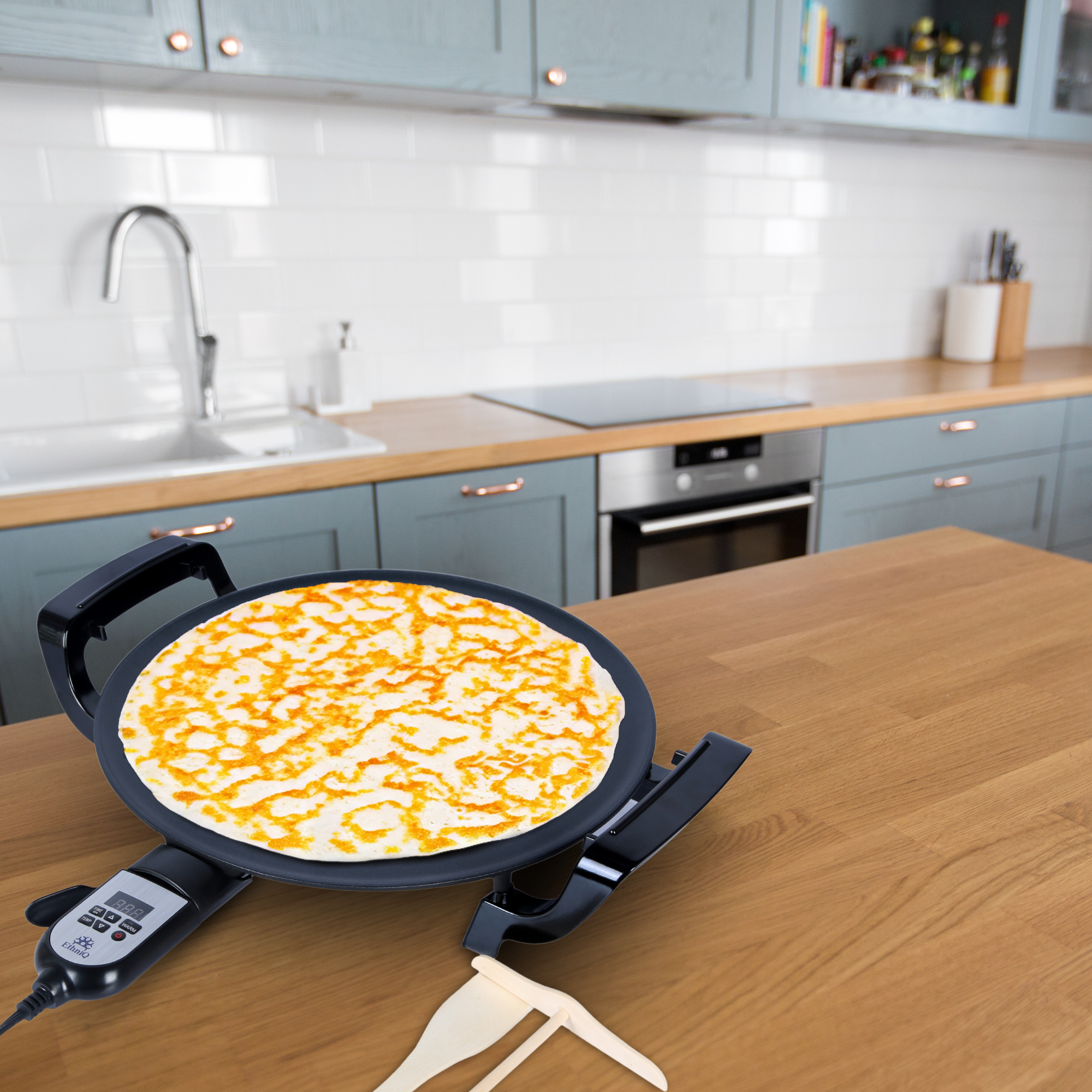 ETHNIQ 16" Electric Griddle for Injera Crepe, Lefse, Mogogo, Mitad, Pancake Maker - Adjustable Heat Control with Digital Screen - Non-Stackable Surface - Even Heat Distribution