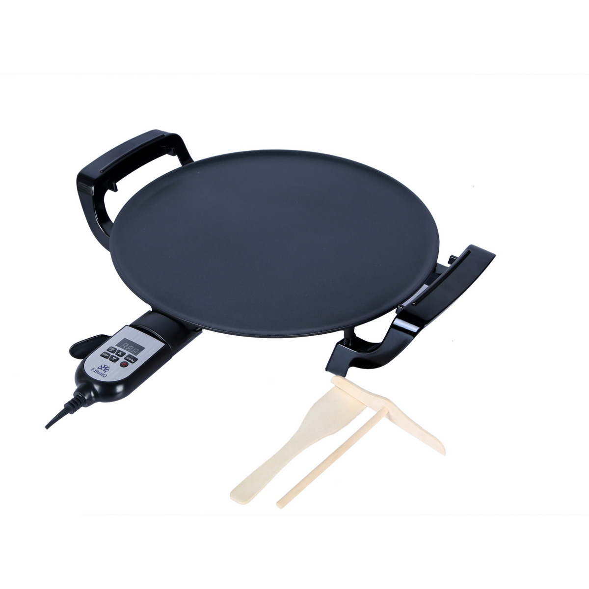 ETHNIQ 16" Electric Griddle for Injera Crepe, Lefse, Mogogo, Mitad, Pancake Maker - Adjustable Heat Control with Digital Screen - Non-Stackable Surface - Even Heat Distribution