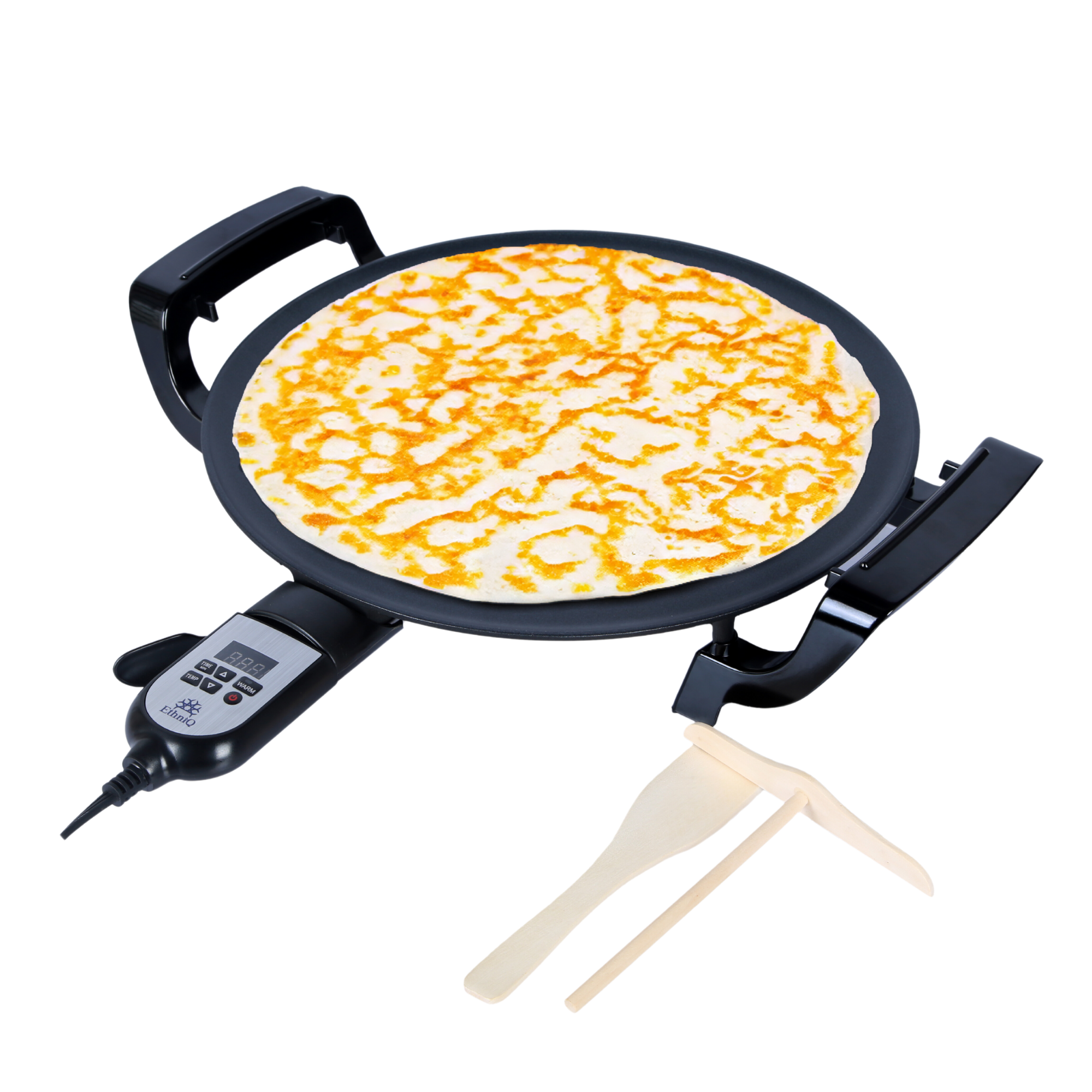ETHNIQ 16" Electric Griddle for Injera Crepe, Lefse, Mogogo, Mitad, Pancake Maker - Adjustable Heat Control with Digital Screen - Non-Stackable Surface - Even Heat Distribution