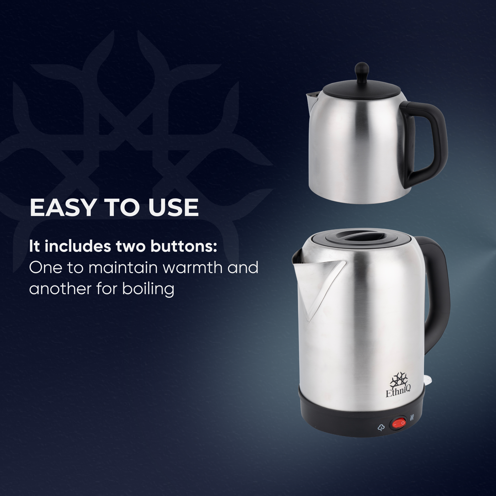 ETHNIQ TeaVibe Electric Turkish Tea Maker - Stainless Steel 120V Double Pot Kettle & Infuser
