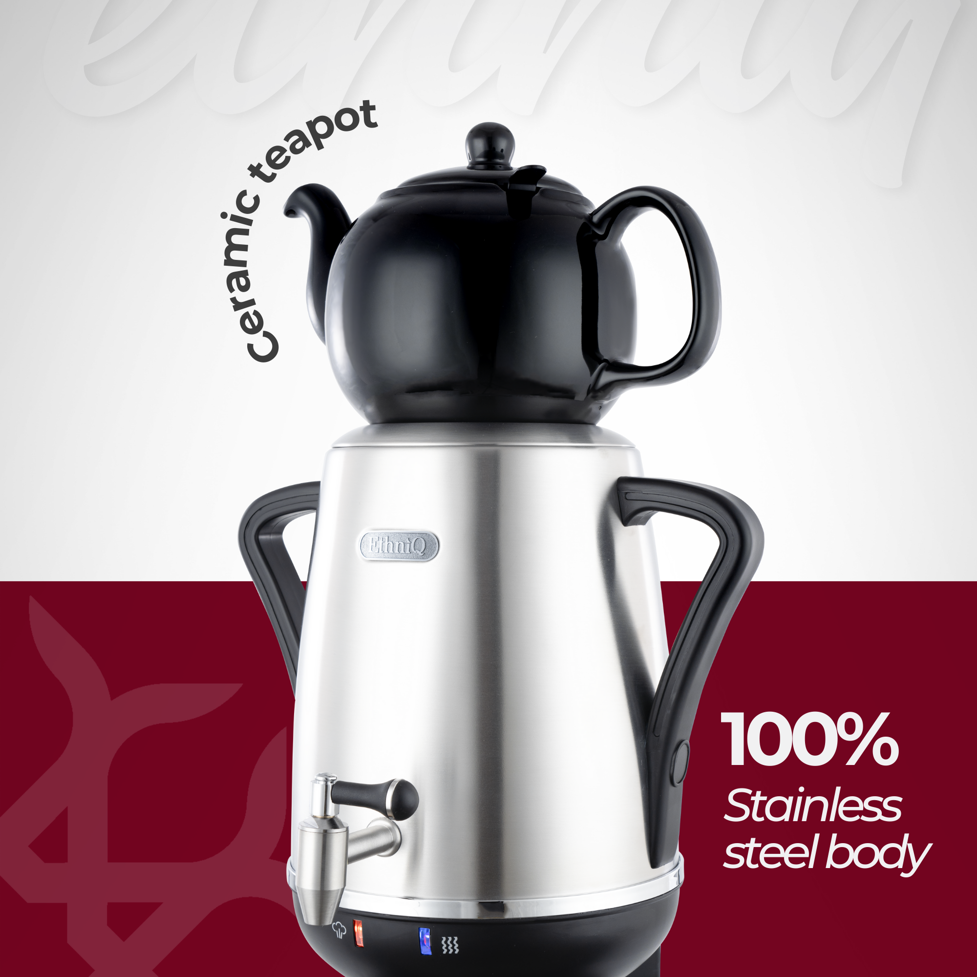 ETHNIQ Electric Samovar 4L Stainless Steel Tea Maker Adjustable Temperature Controller Boil Dry Auto Shot-off Porcelain Teapot –