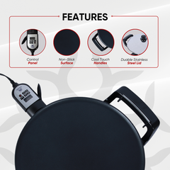 ETHNIQ 16" Electric Griddle for Injera Crepe, Lefse, Mogogo, Mitad, Pancake Maker - Adjustable Heat Control with Digital Screen - Non-Stackable Surface - Even Heat Distribution