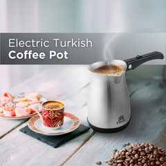 Turkish Coffee Pot - Stainless Steel, 120V, 1 to 4 Cup Capacity with Foldable Handle for Home & Travel