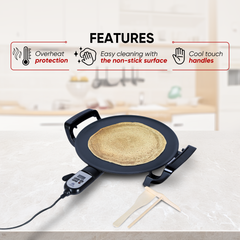 ETHNIQ 16" Electric Griddle for Injera Crepe, Lefse, Mogogo, Mitad, Pancake Maker - Adjustable Heat Control with Digital Screen - Non-Stackable Surface - Even Heat Distribution