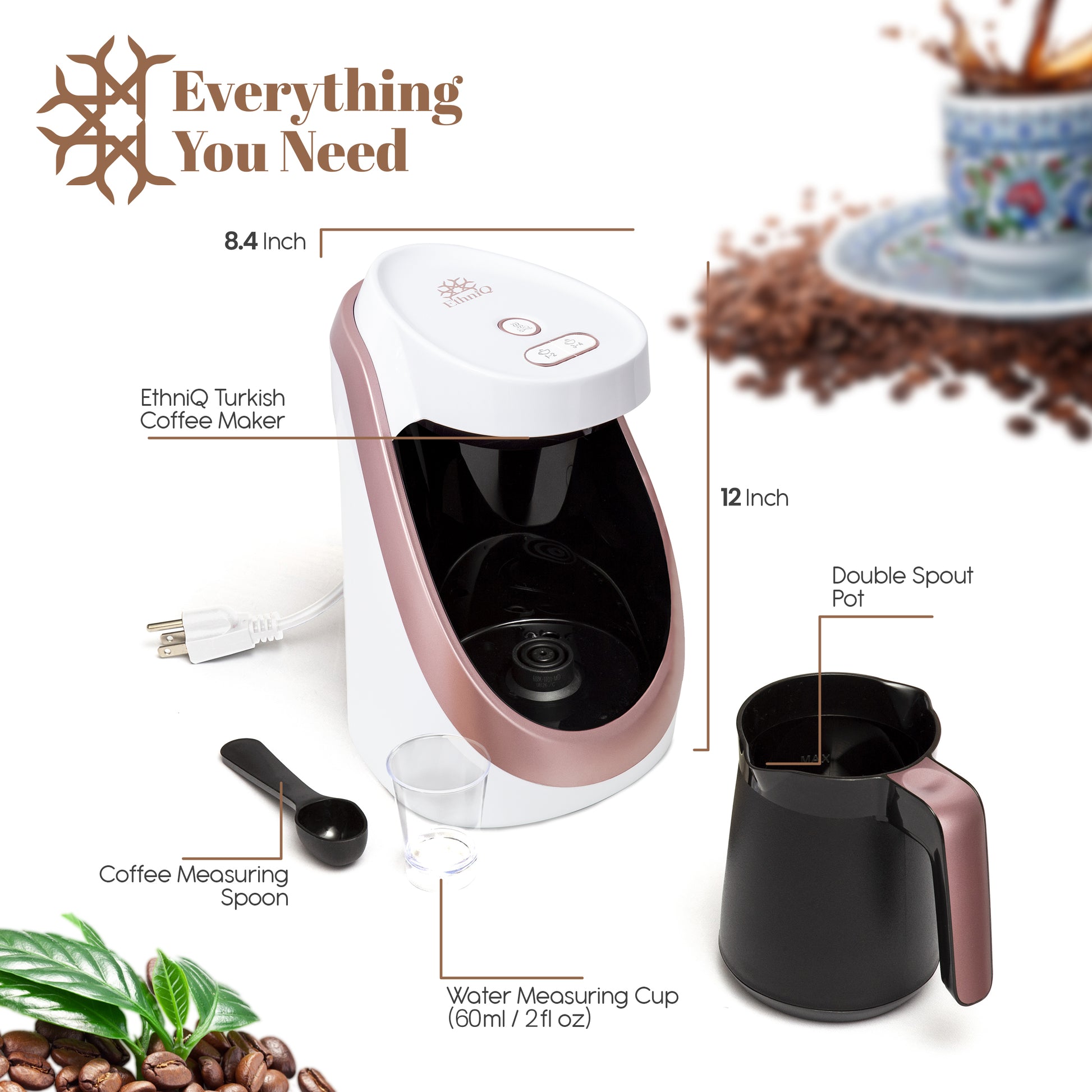 ETHNIQ Turkish Coffee Maker - 120V, 1 to 4 Cup Capacity - White